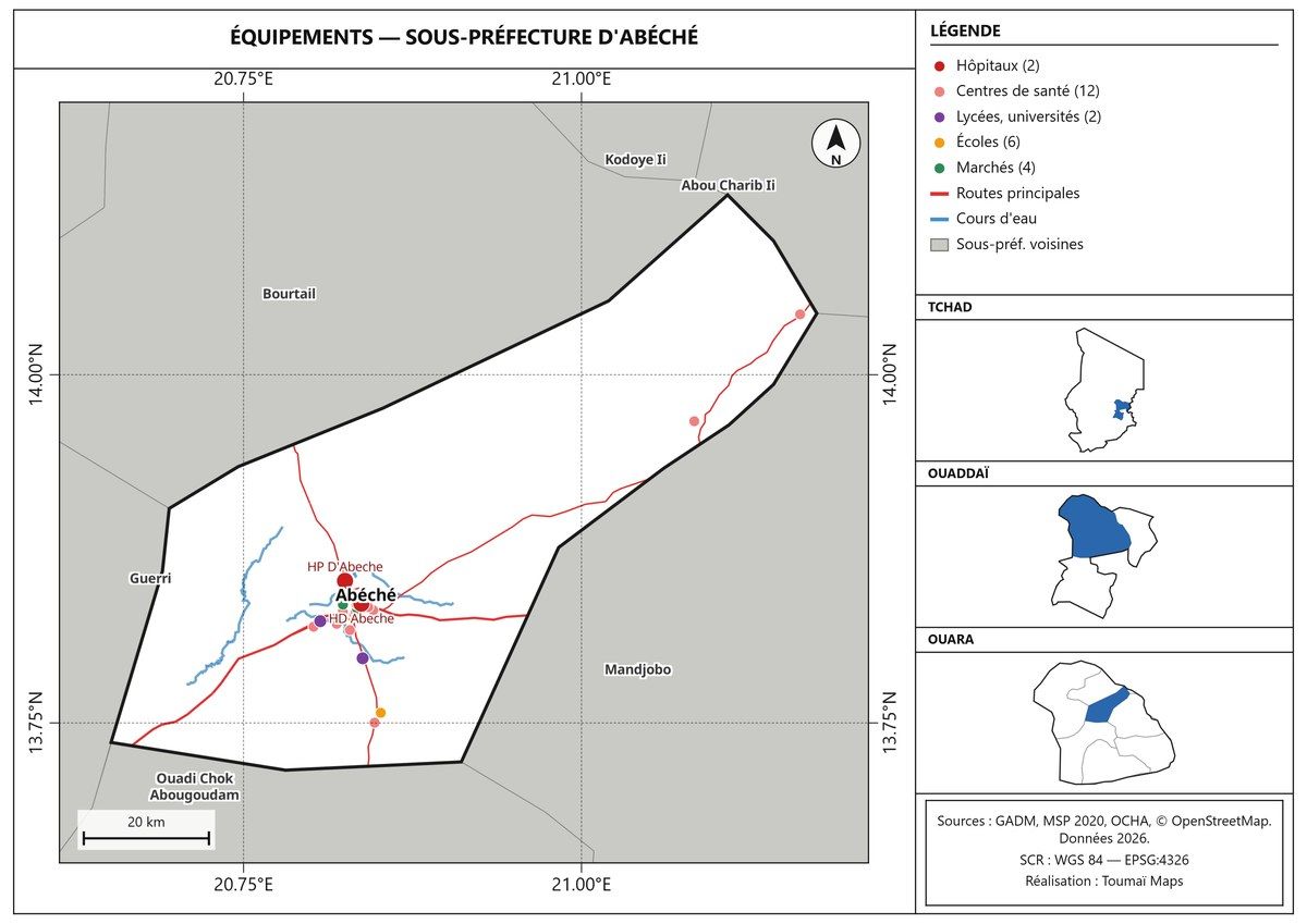 Carte des équipements de la sous-préfecture d'Abéché