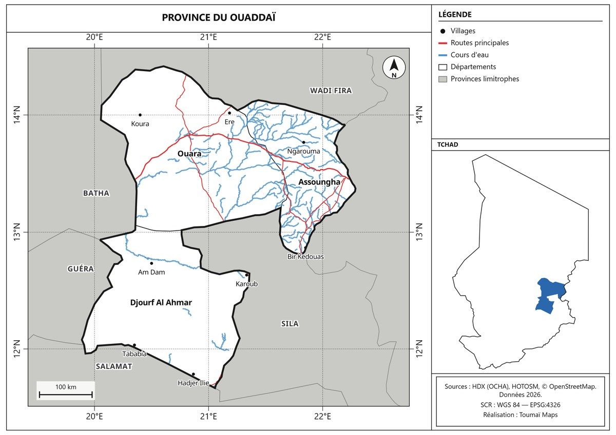 Exemple : carte de localisation de la province du Ouaddaï