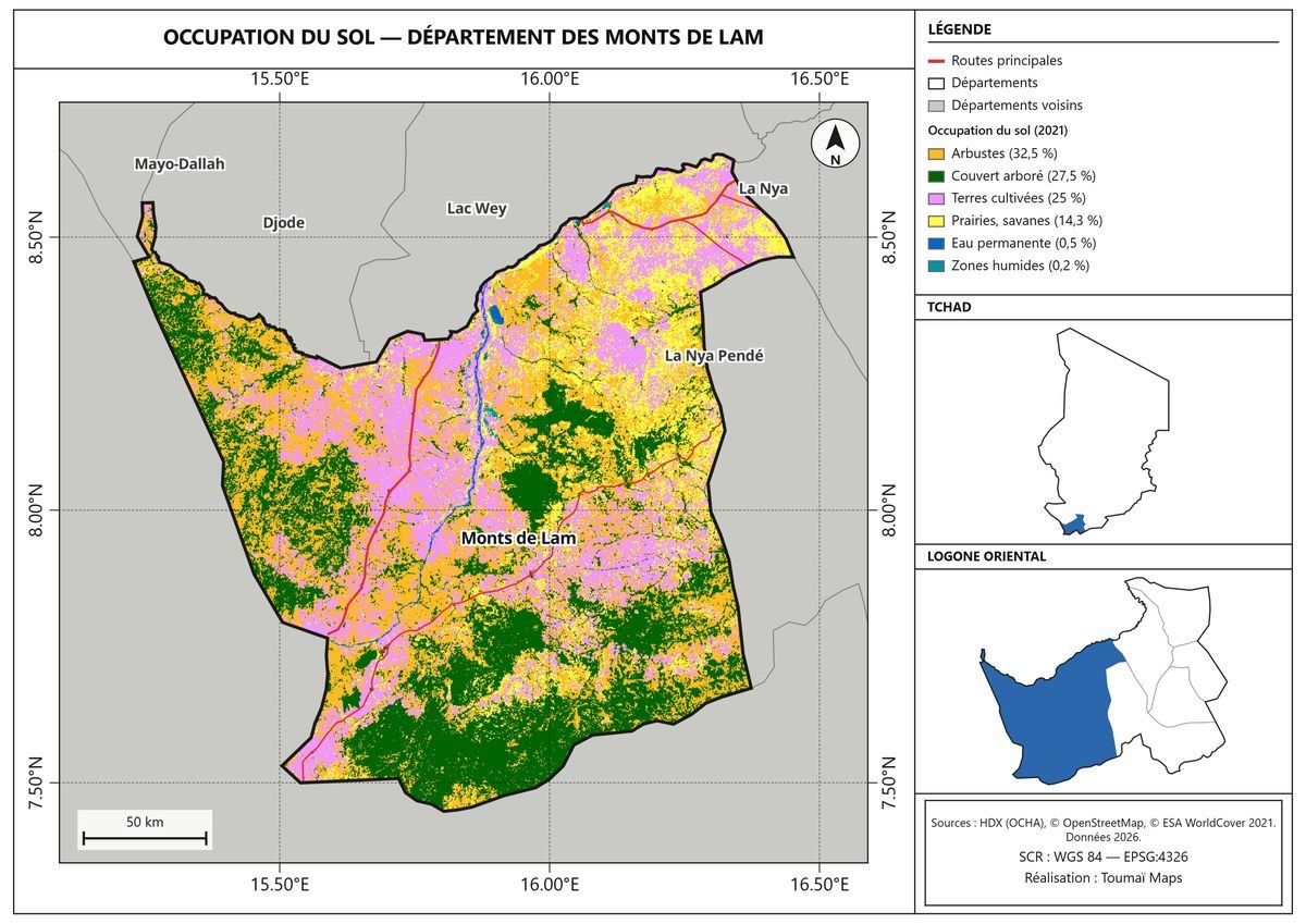 Carte d'occupation du sol du département des Monts de Lam
