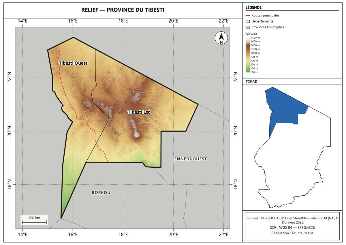 Carte du relief de la province du Tibesti