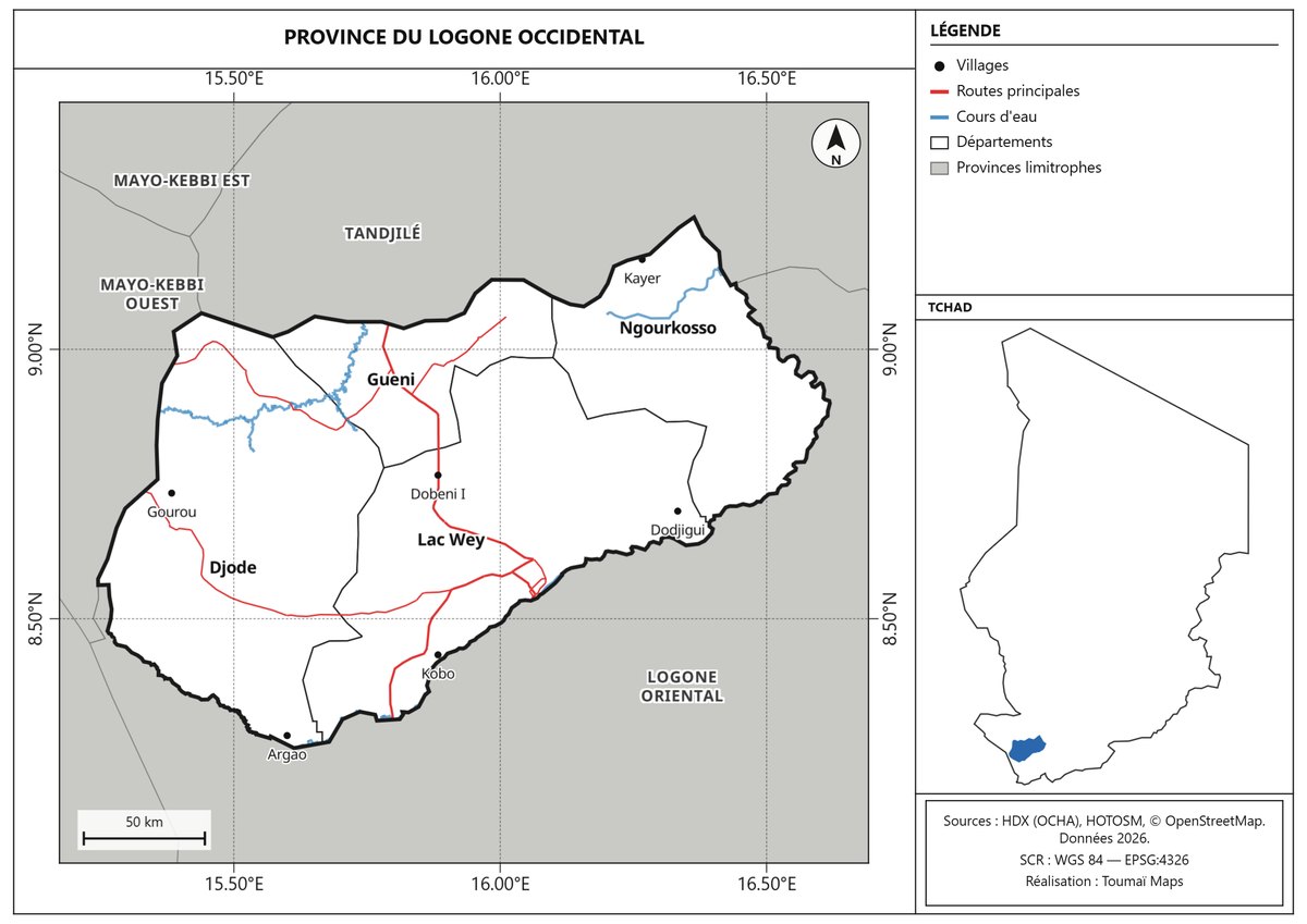 Carte de la province du Logone Occidental