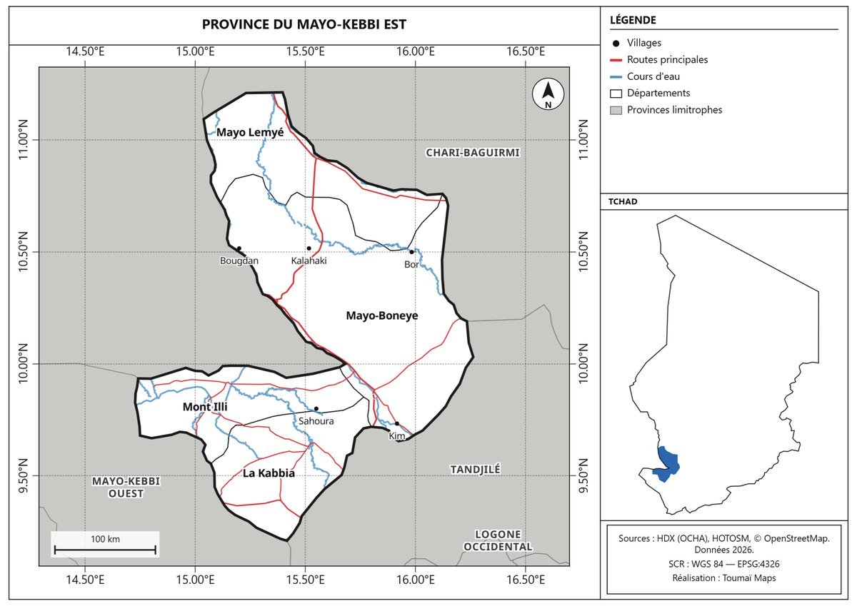 Carte de la province du Mayo-Kebbi Est