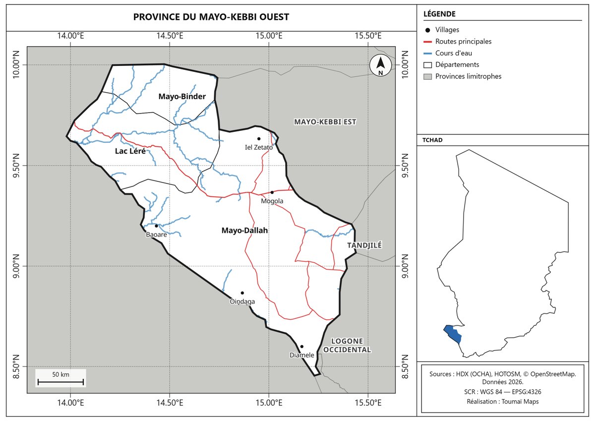 Carte de la province du Mayo-Kebbi Ouest