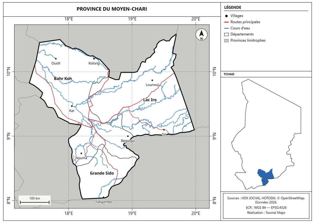 Carte de la province du Moyen-Chari